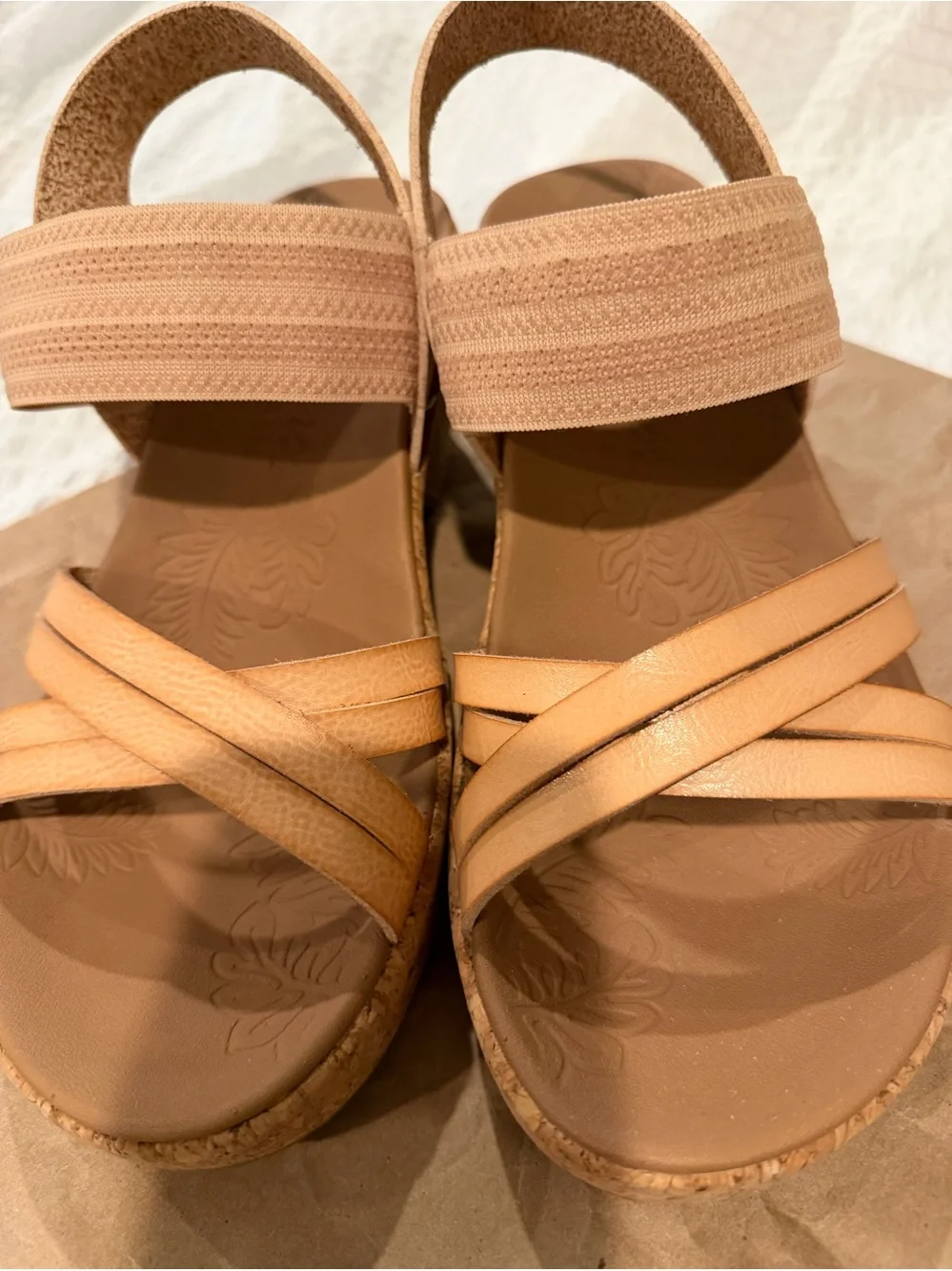 Skechers Women's Tan Strappy Elastic Back Sandals